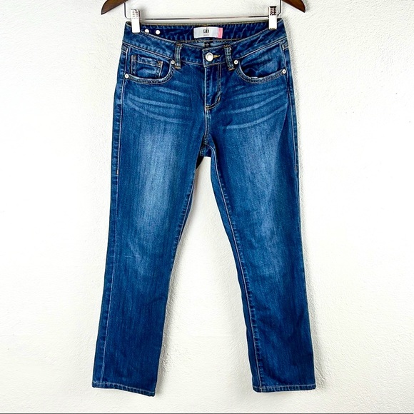 CABI |👖”The Straight” Style Blue Faded Distressed Cropped Low-Rise Denim Jeans - Picture 1 of 7